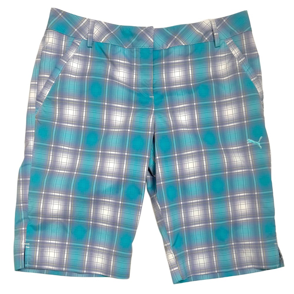 Puma Cell Women's Pink, Blue, Black, and White Plaid Golf Shorts Size 4 EUC